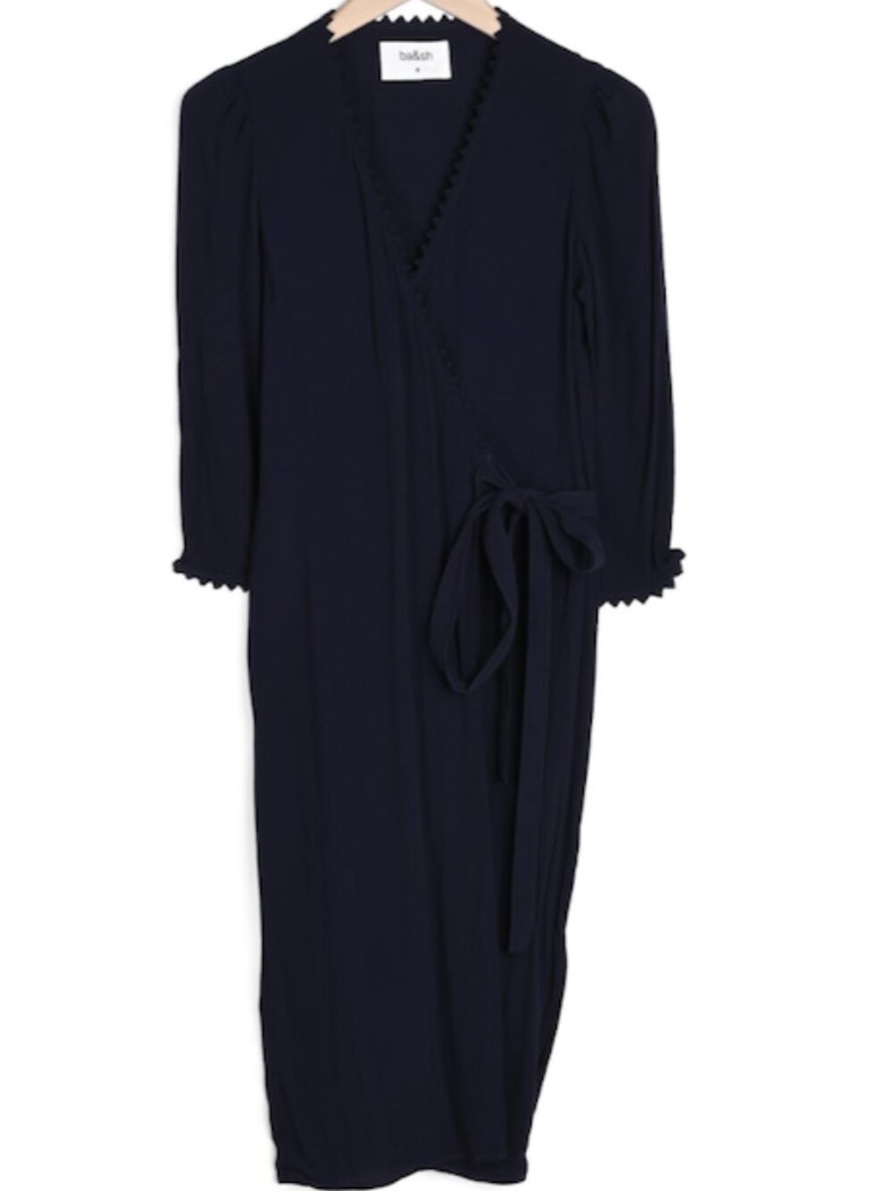 Ba&sh Copper Wrap Midi Dress Marine Blue Boho Crossover Viscose Size 3 (US 8)